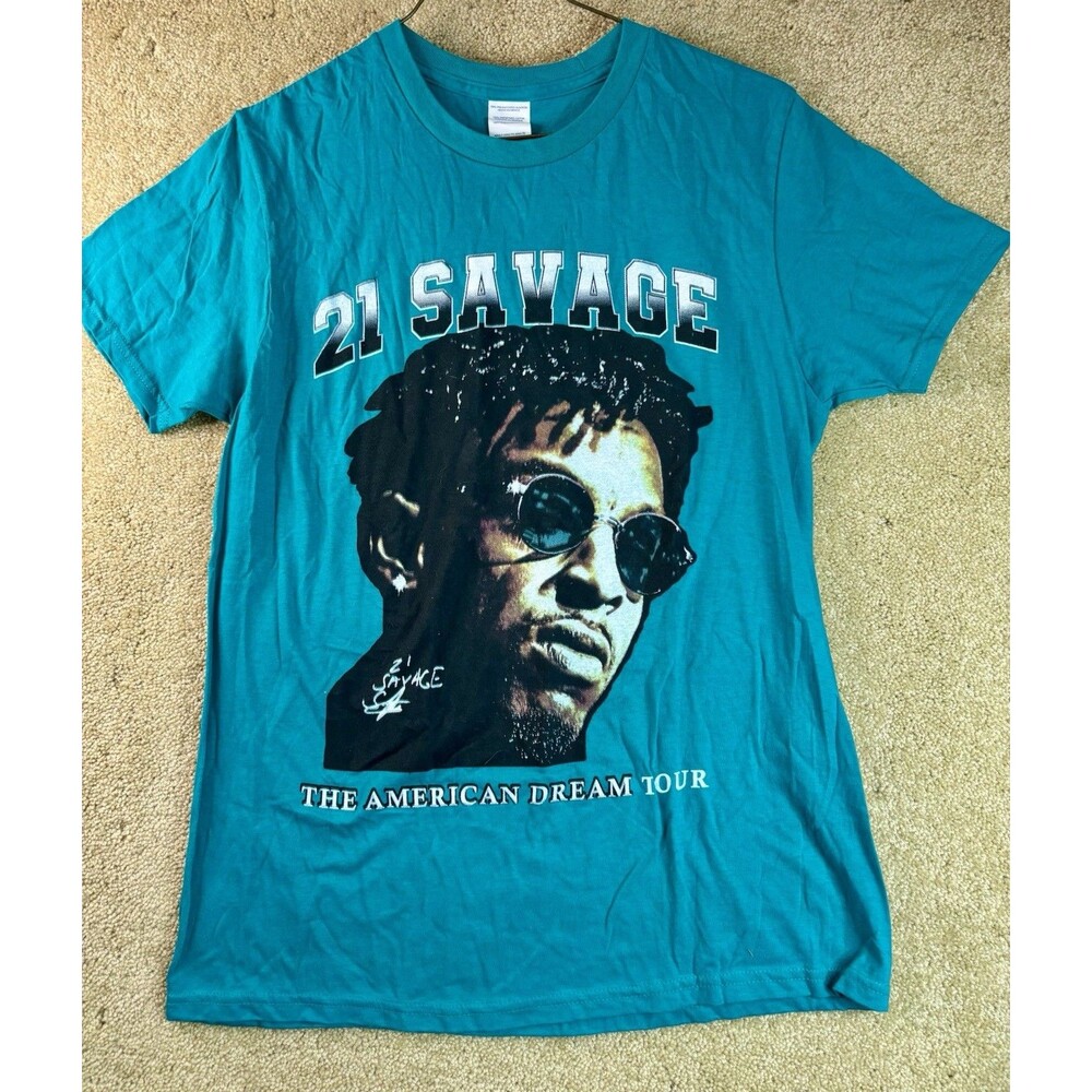 21 Savage American Dream Tour T Shirt 2024 Size Medium Teal Rap Hip Hop Street